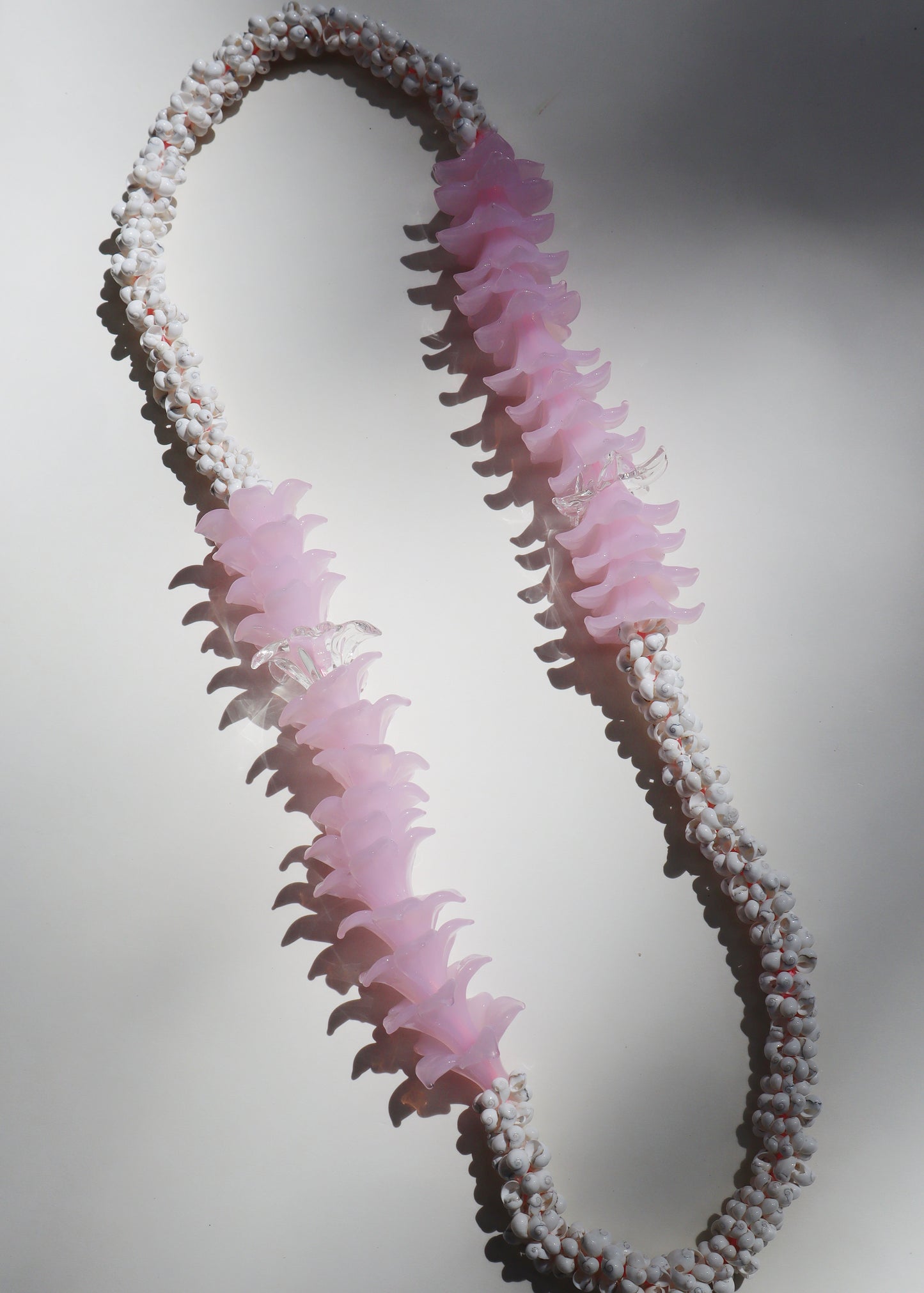 Perfectly Imperfect 40% OFF - Milky Pink Glass Pua Melia Plumeria Mongo Shell Lei with 30 Pua