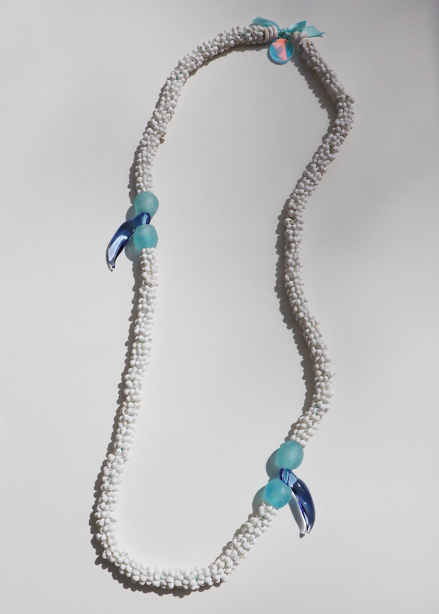 Perfectly Imperfect 40% OFF - Glass Blue Jade Mongo Shell Lei with 2 Pua