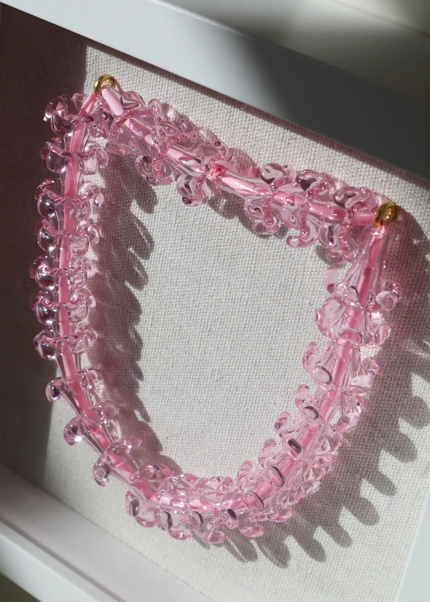 Perfectly Imperfect 40% OFF - Pink Puakenikeni Glass Lei in 9" x 9" Shadowbox