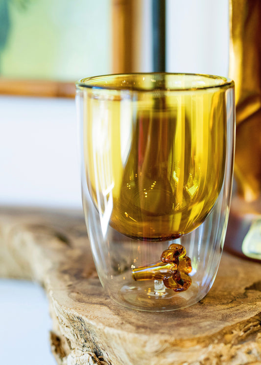 Puakenikeni Glass Tumbler Cup - Yellow & Pink