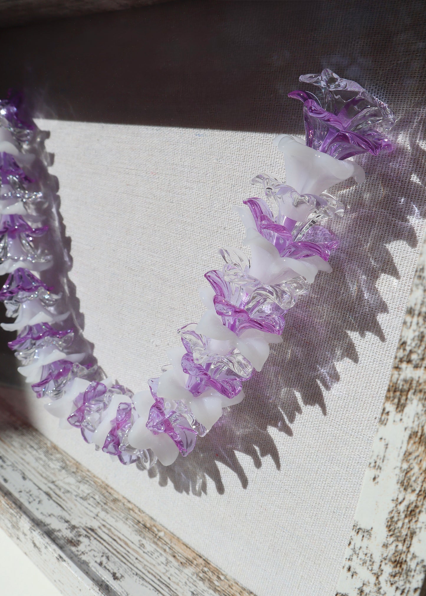 Perfectly Imperfect 40% OFF - Purple Mixed Pua Melia Plumeria Lei 11" x 14" Shadow Box