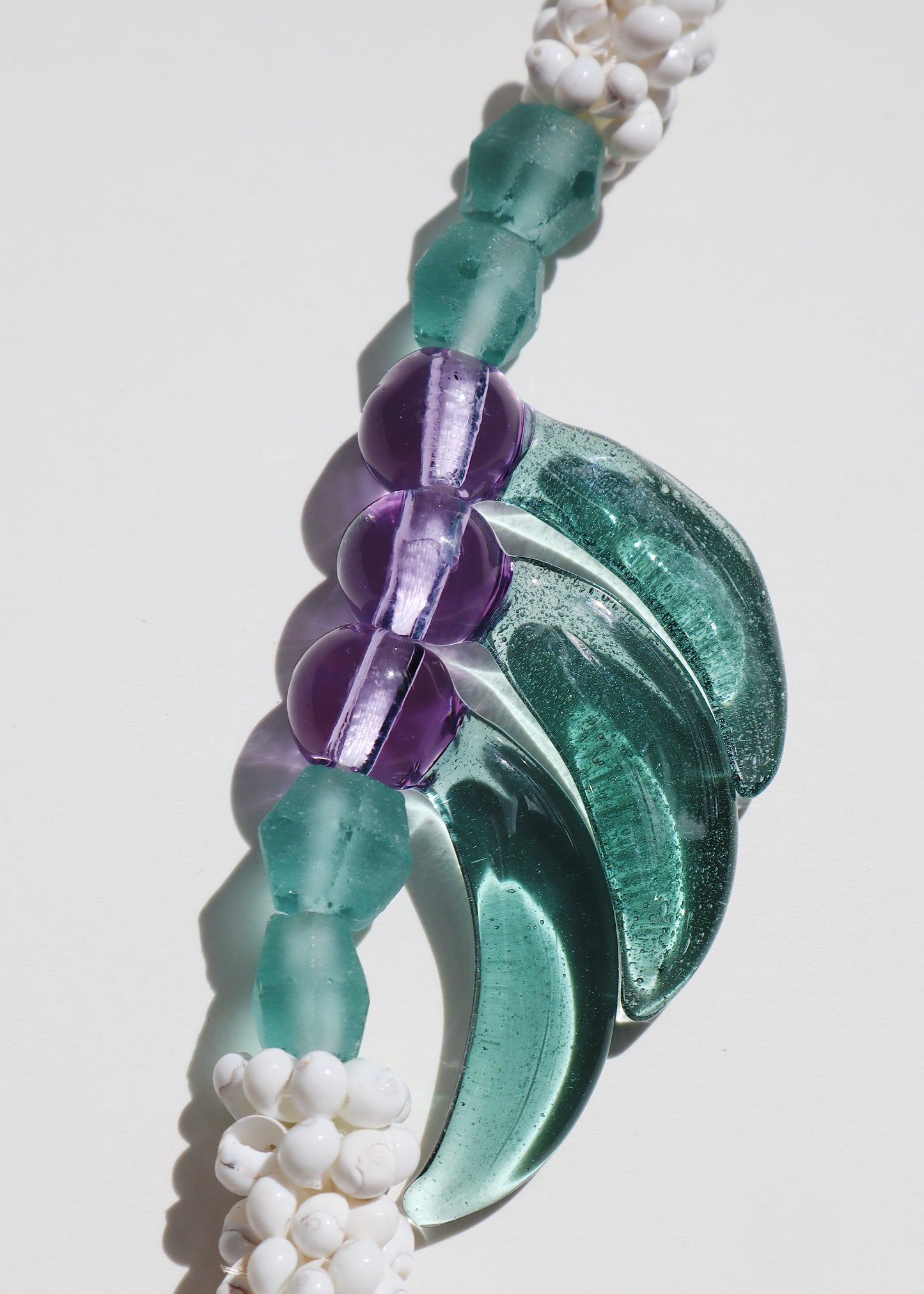 Perfectly Imperfect 40% OFF - Glass Blue Jade Mongo Shell Lei with 6 Pua