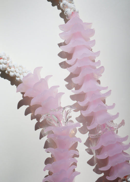 Perfectly Imperfect 40% OFF - Milky Pink Glass Pua Melia Plumeria Mongo Shell Lei with 30 Pua