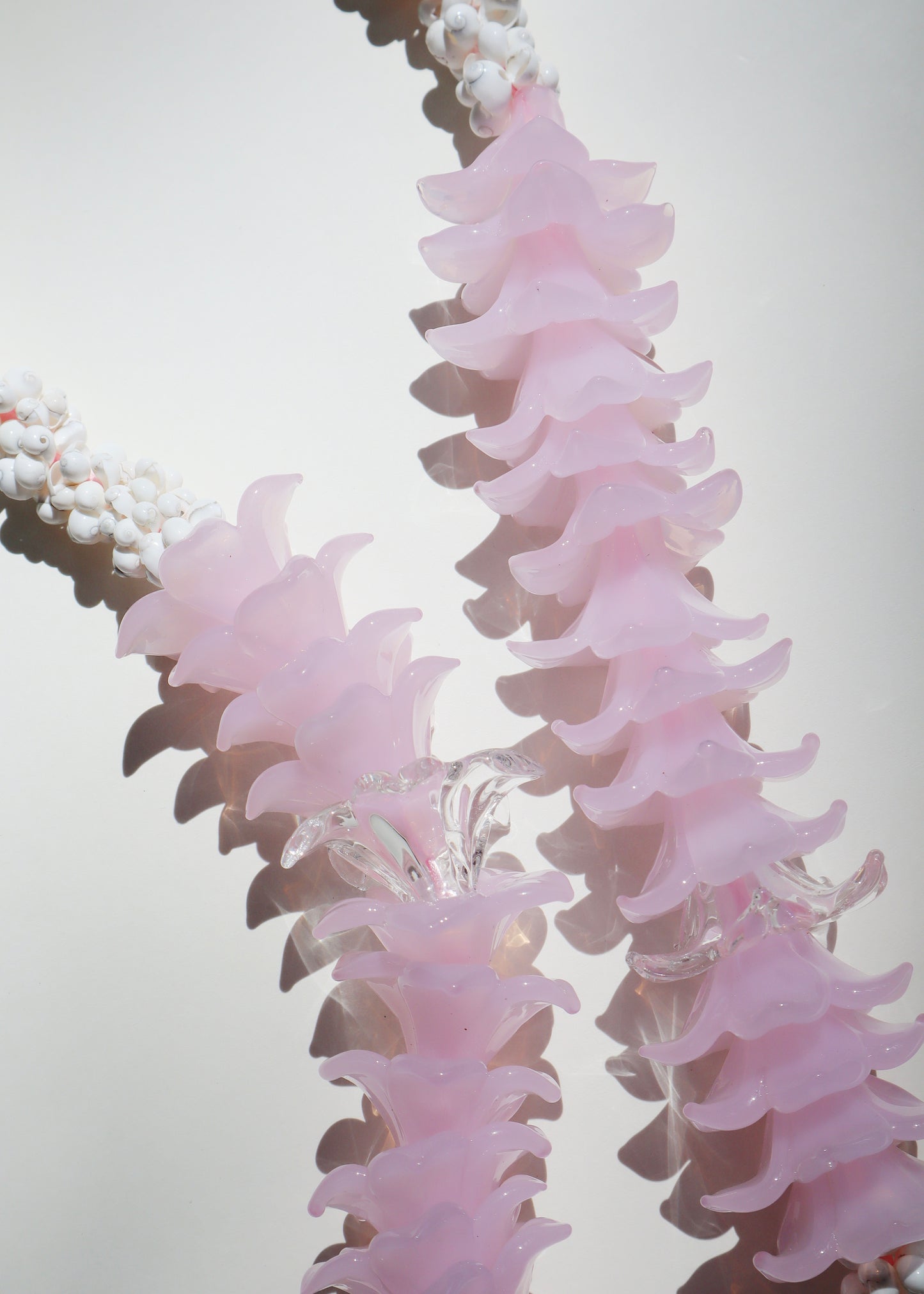 Perfectly Imperfect 40% OFF - Milky Pink Glass Pua Melia Plumeria Mongo Shell Lei with 30 Pua