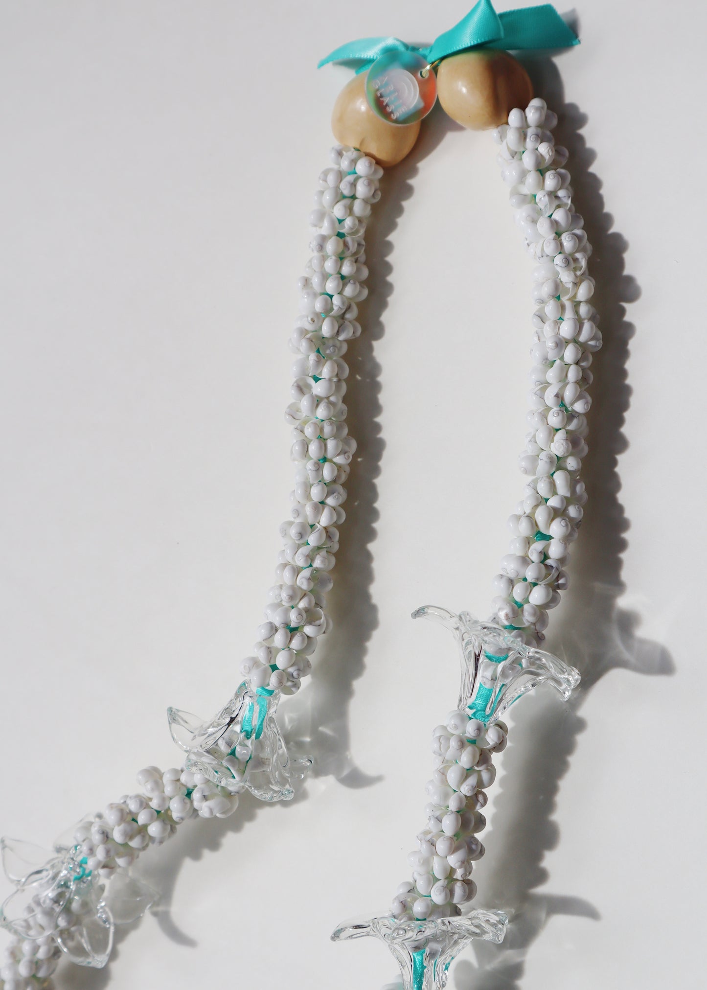 Perfectly Imperfect 40% OFF - Clear Glass Pua Melia Plumeria Mongo Shell Lei with 11 Pua