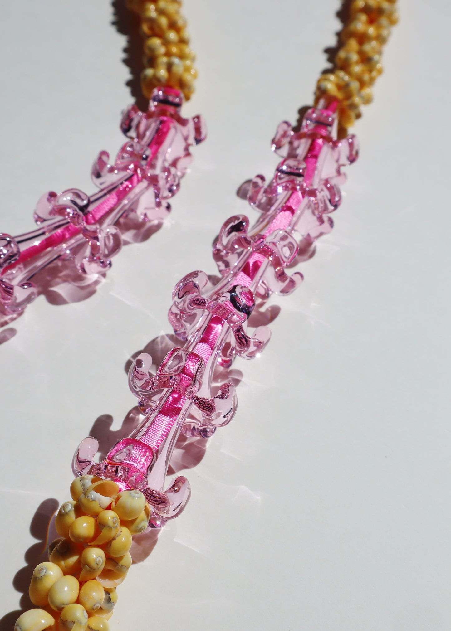 Perfectly Imperfect 40% OFF - Pink Glass Puakenikeni Mongo Shell Lei with 12 Pua