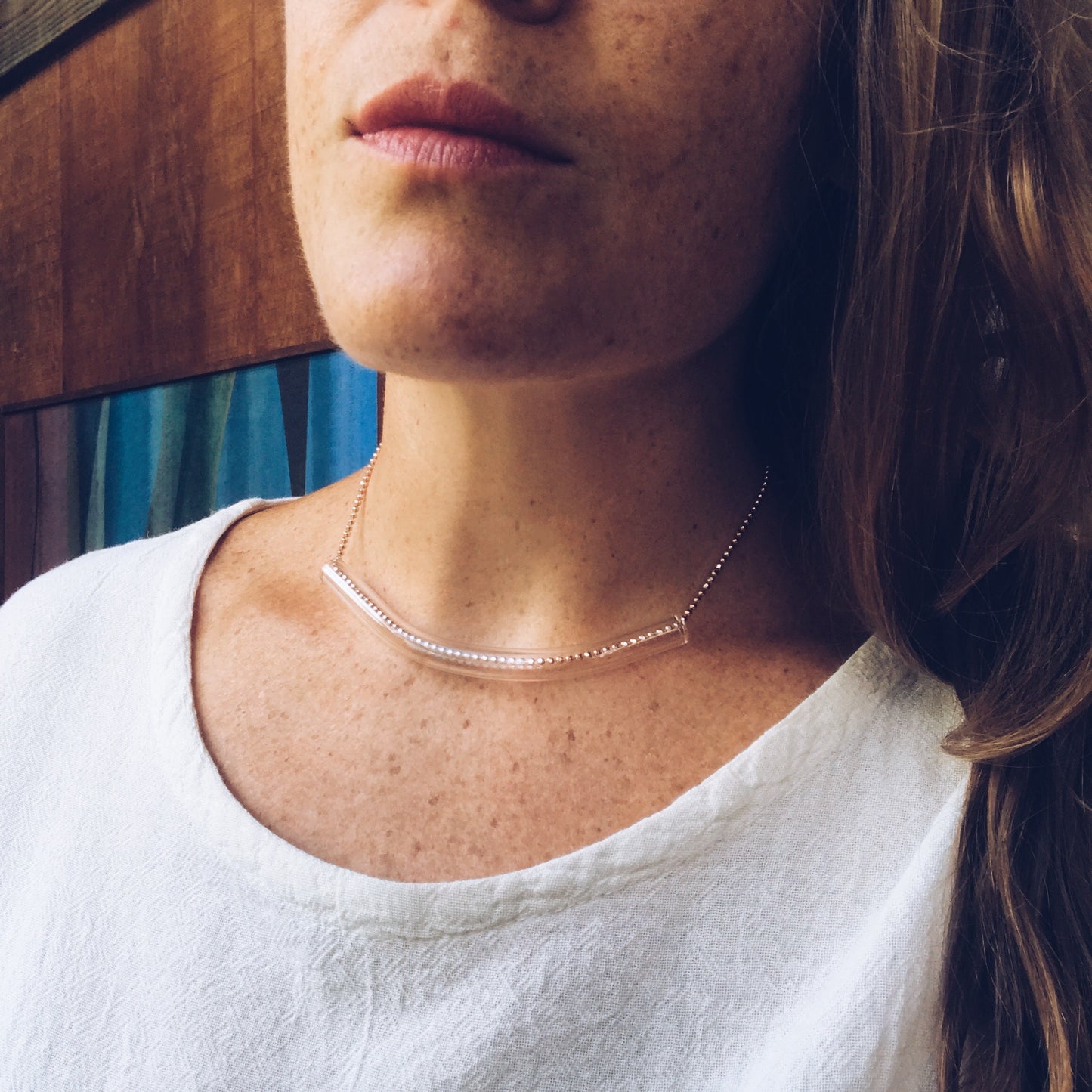 FROM THE ARCHIVES - Clear Tube Necklace on Rose Gold & Sterling 16"