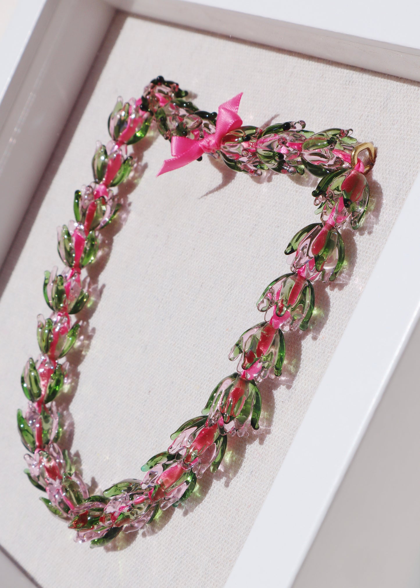 Lokelani Rose Glass Lei in 9" x 9" Shadowbox