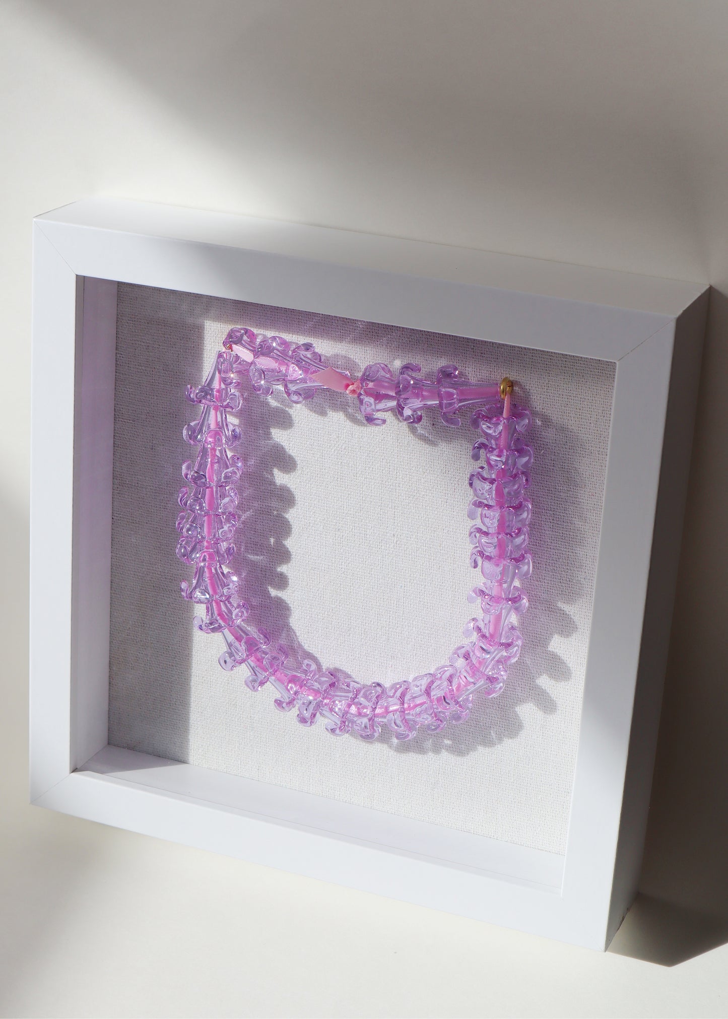 Perfectly Imperfect 40% OFF - Purple Puakenikeni Glass Lei in 9" x 9" Shadowbox