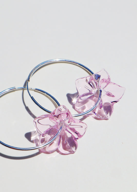 Perfectly Imperfect 35% OFF - Pua Melia Plumeria Sterling Silver Hoop Earrings Pink