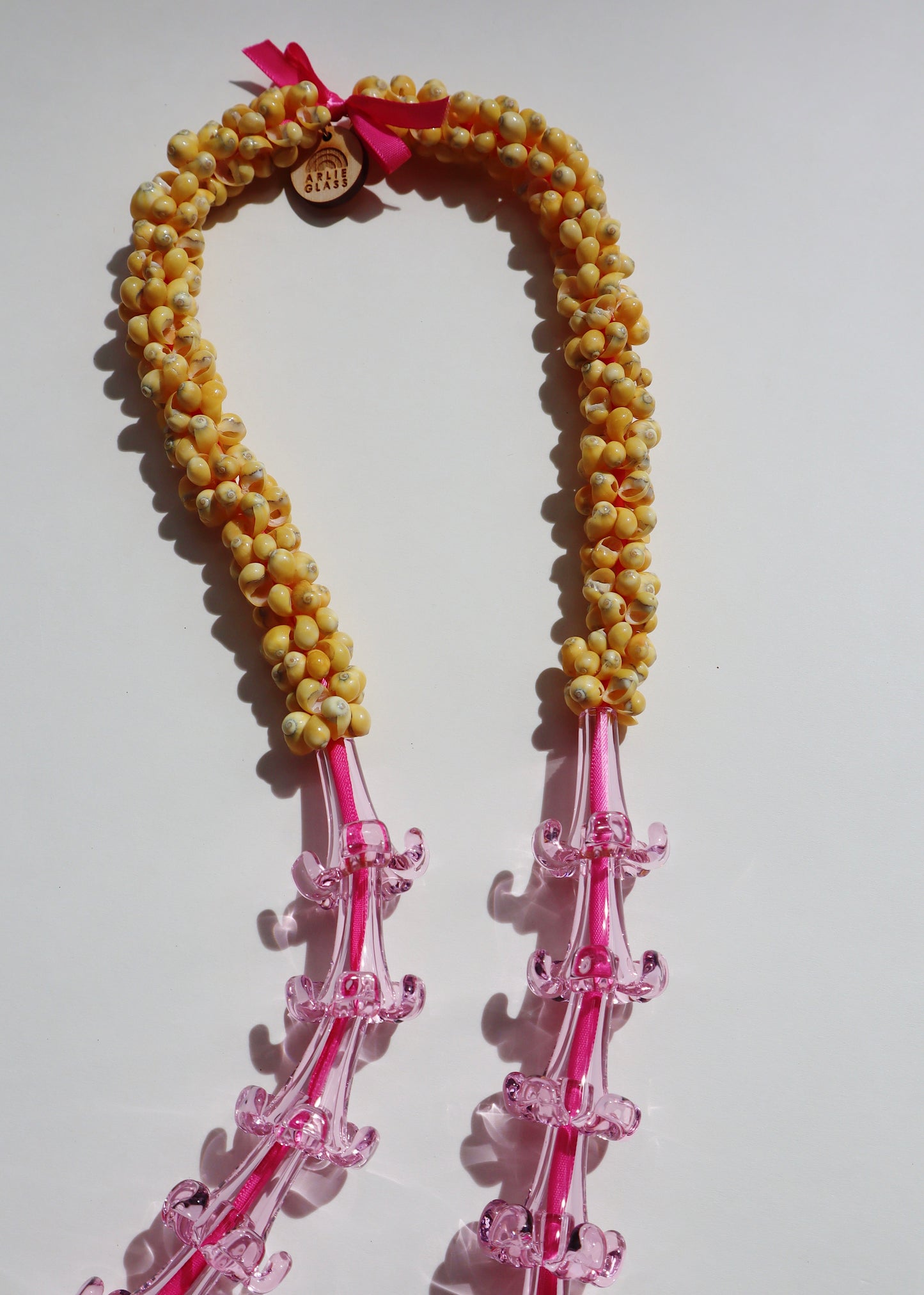 Perfectly Imperfect 40% OFF - Pink Glass Puakenikeni Mongo Shell Lei with 12 Pua