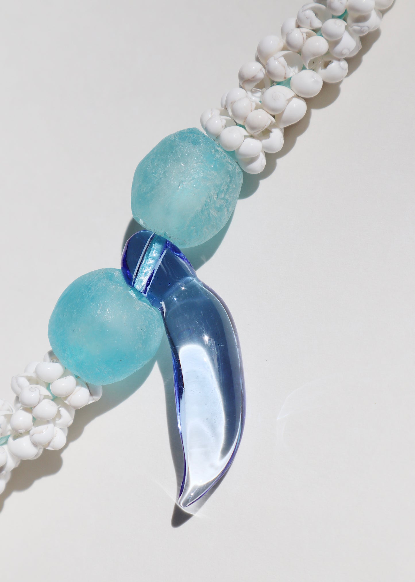 Perfectly Imperfect 40% OFF - Glass Blue Jade Mongo Shell Lei with 2 Pua