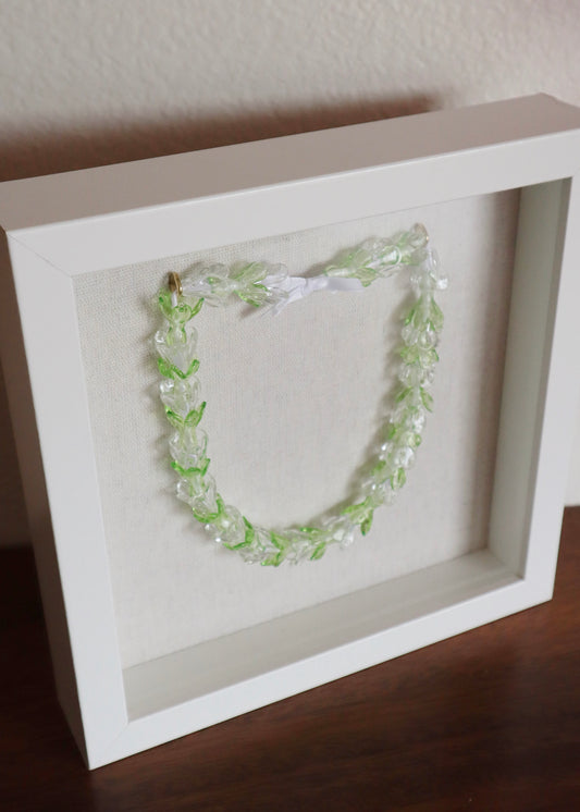 Perfectly Imperfect 40% OFF - Pikake & Pakalana Glass Lei in 9" x 9" Shadowbox
