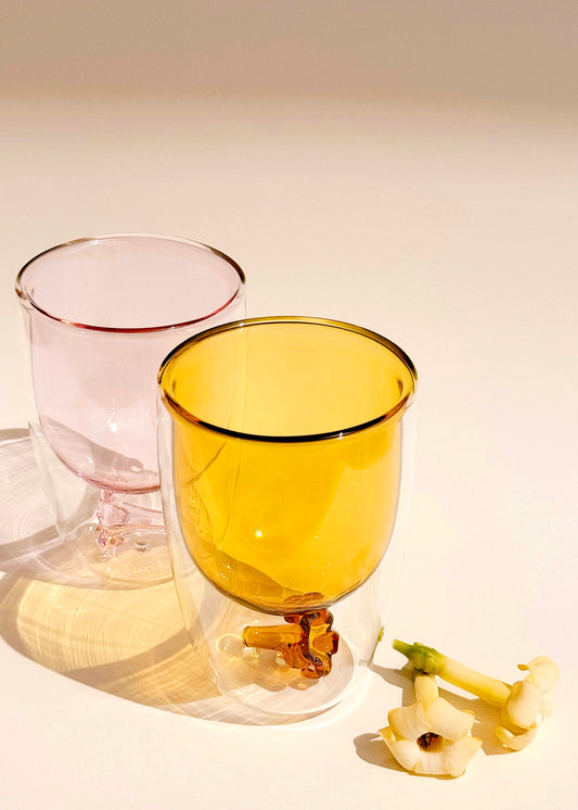 Puakenikeni Glass Tumbler Cup - Yellow & Pink