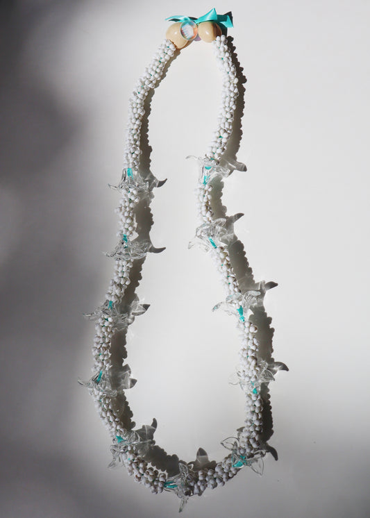 Perfectly Imperfect 40% OFF - Clear Glass Pua Melia Plumeria Mongo Shell Lei with 11 Pua