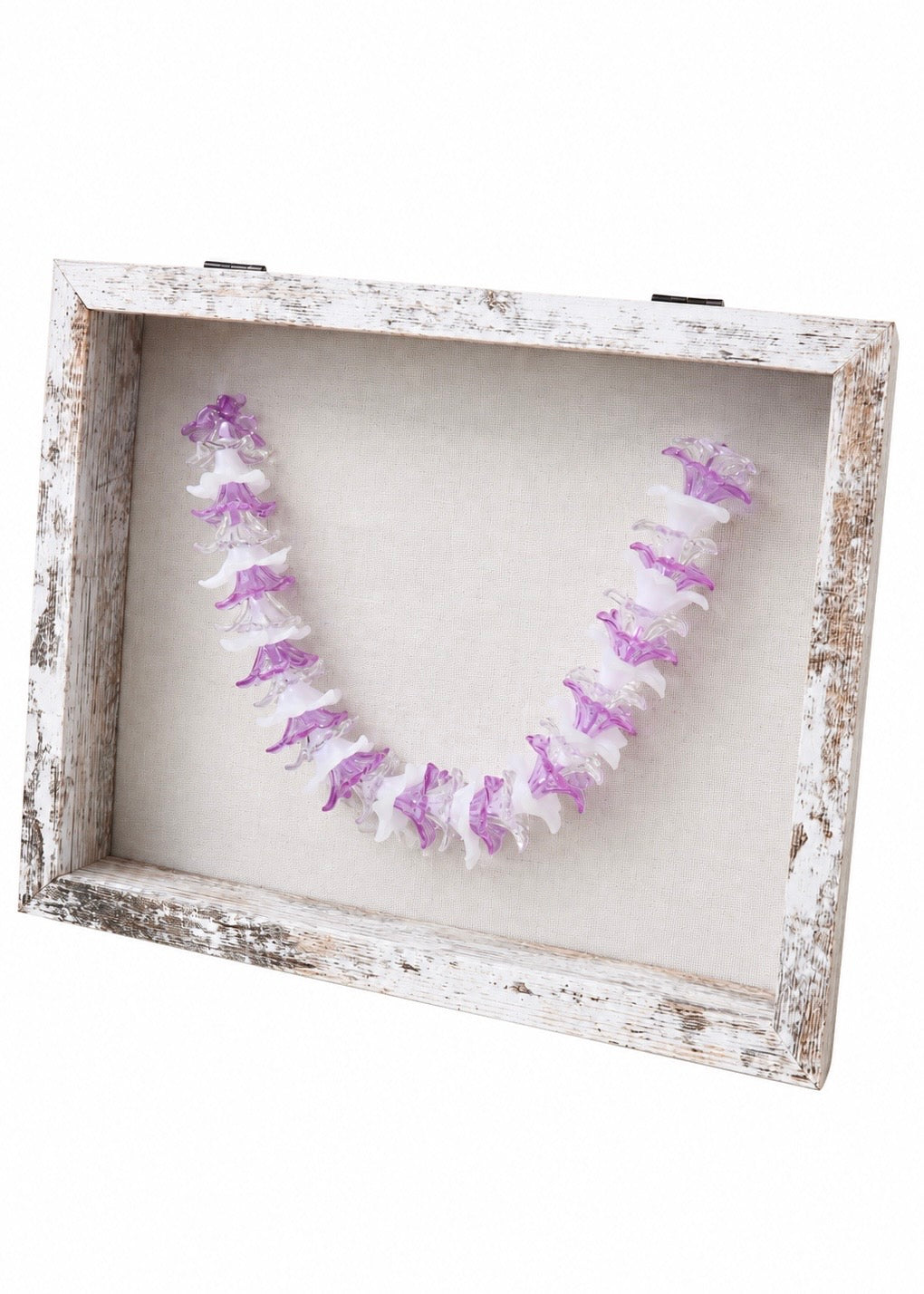 Perfectly Imperfect 40% OFF - Purple Mixed Pua Melia Plumeria Lei 11" x 14" Shadow Box