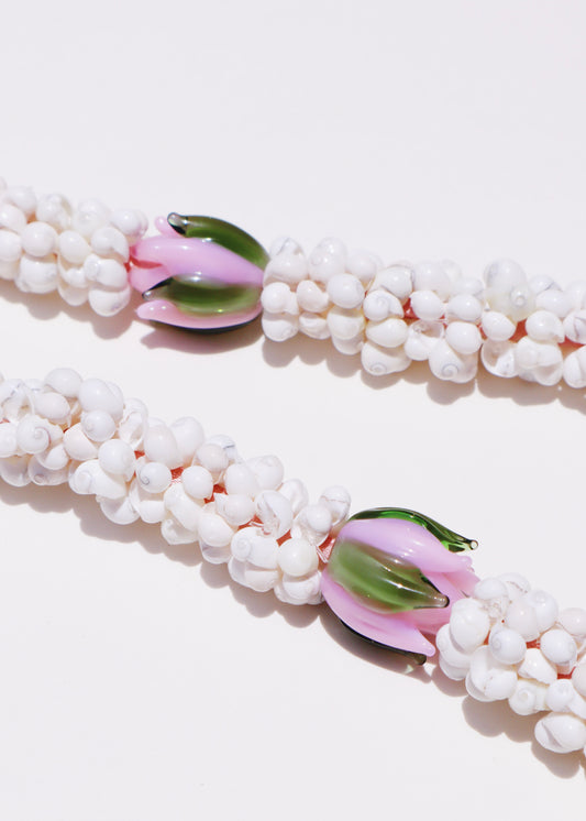 Lokelani Rose Mongo Shell Lei with 2 Glass Pua