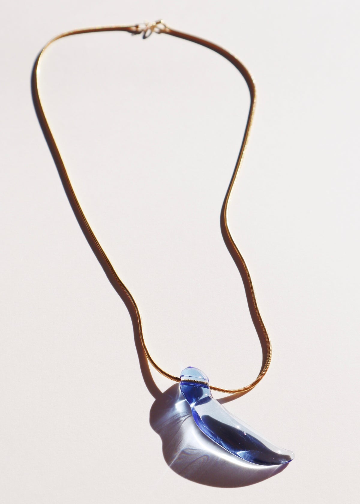 Single Blue Jade Bud Gold Filled Snake Chain Necklace