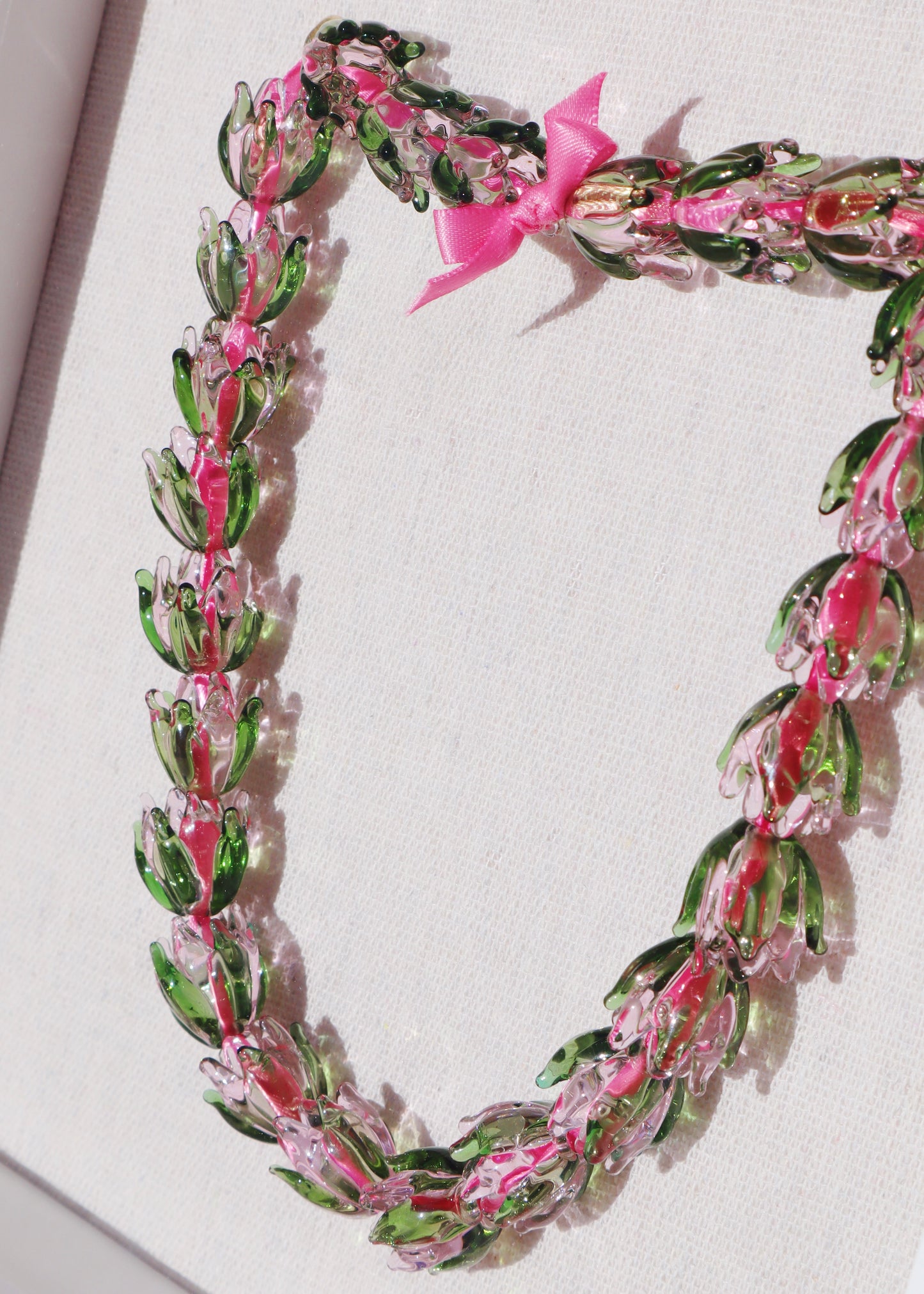 Lokelani Rose Glass Lei in 9" x 9" Shadowbox