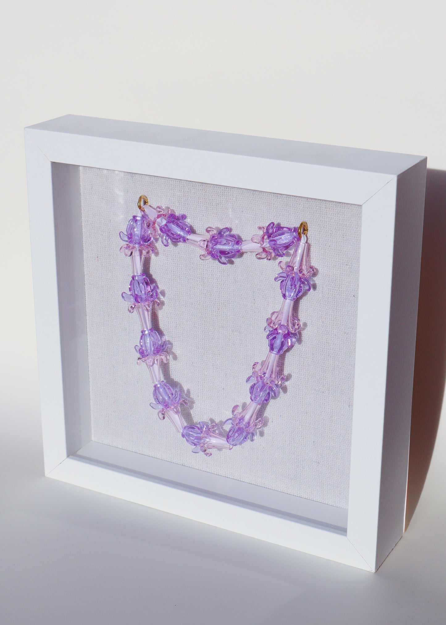 Perfectly Imperfect 40% OFF - Pink Puakenikeni & Crown Flower Glass Lei in 9" x 9" Shadowbox