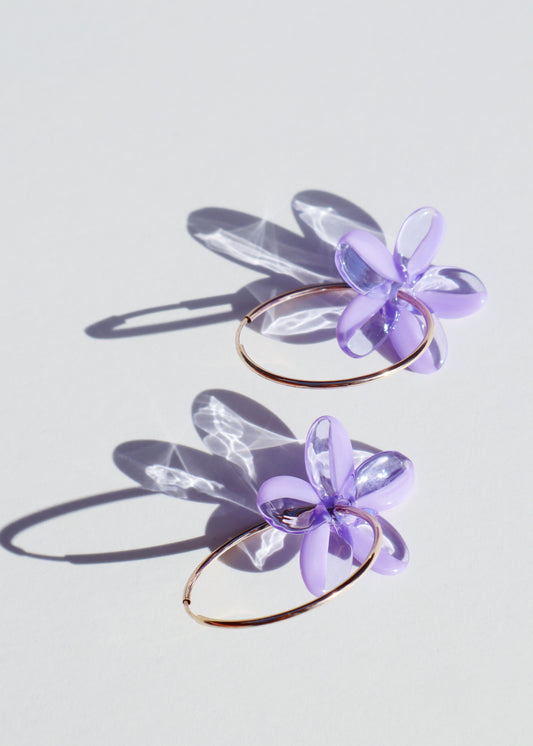 Pua Melia Plumeria Hoop Earrings in Mixed Purple