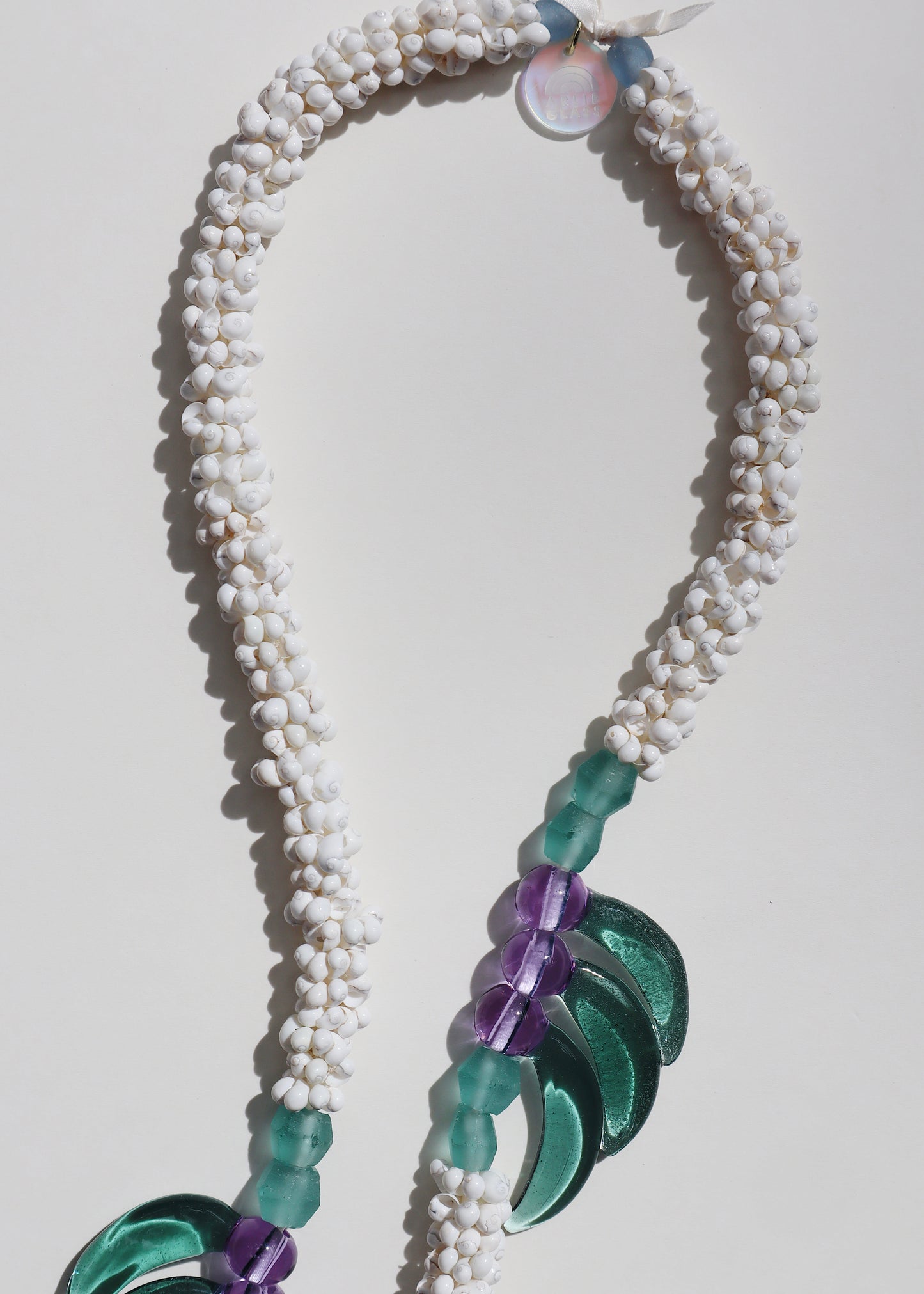 Perfectly Imperfect 40% OFF - Glass Blue Jade Mongo Shell Lei with 6 Pua