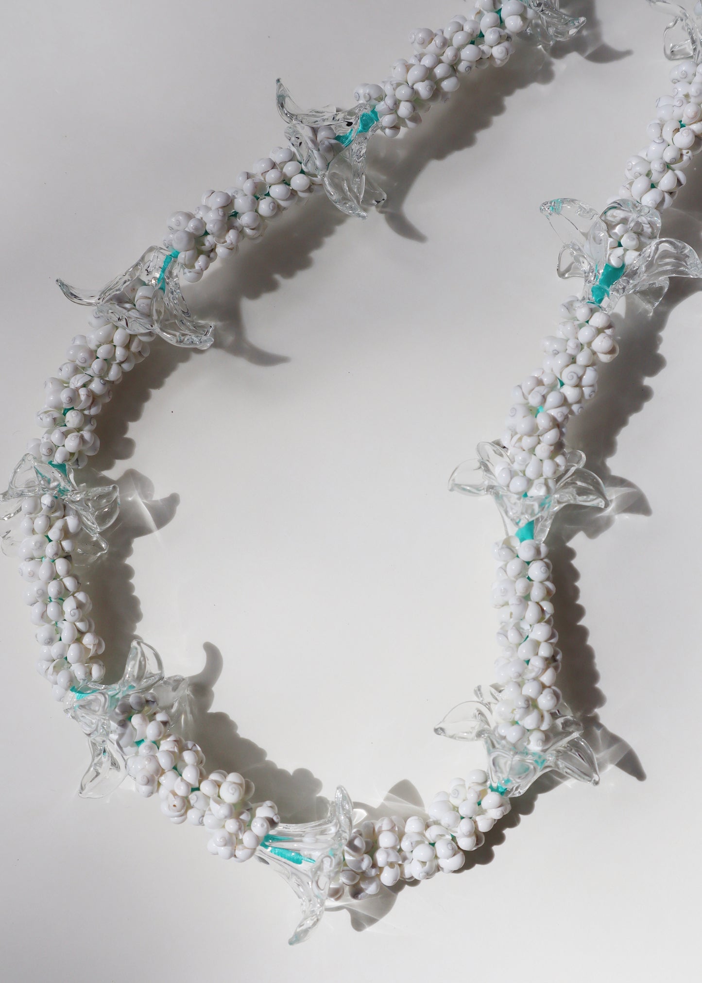 Perfectly Imperfect 40% OFF - Clear Glass Pua Melia Plumeria Mongo Shell Lei with 11 Pua