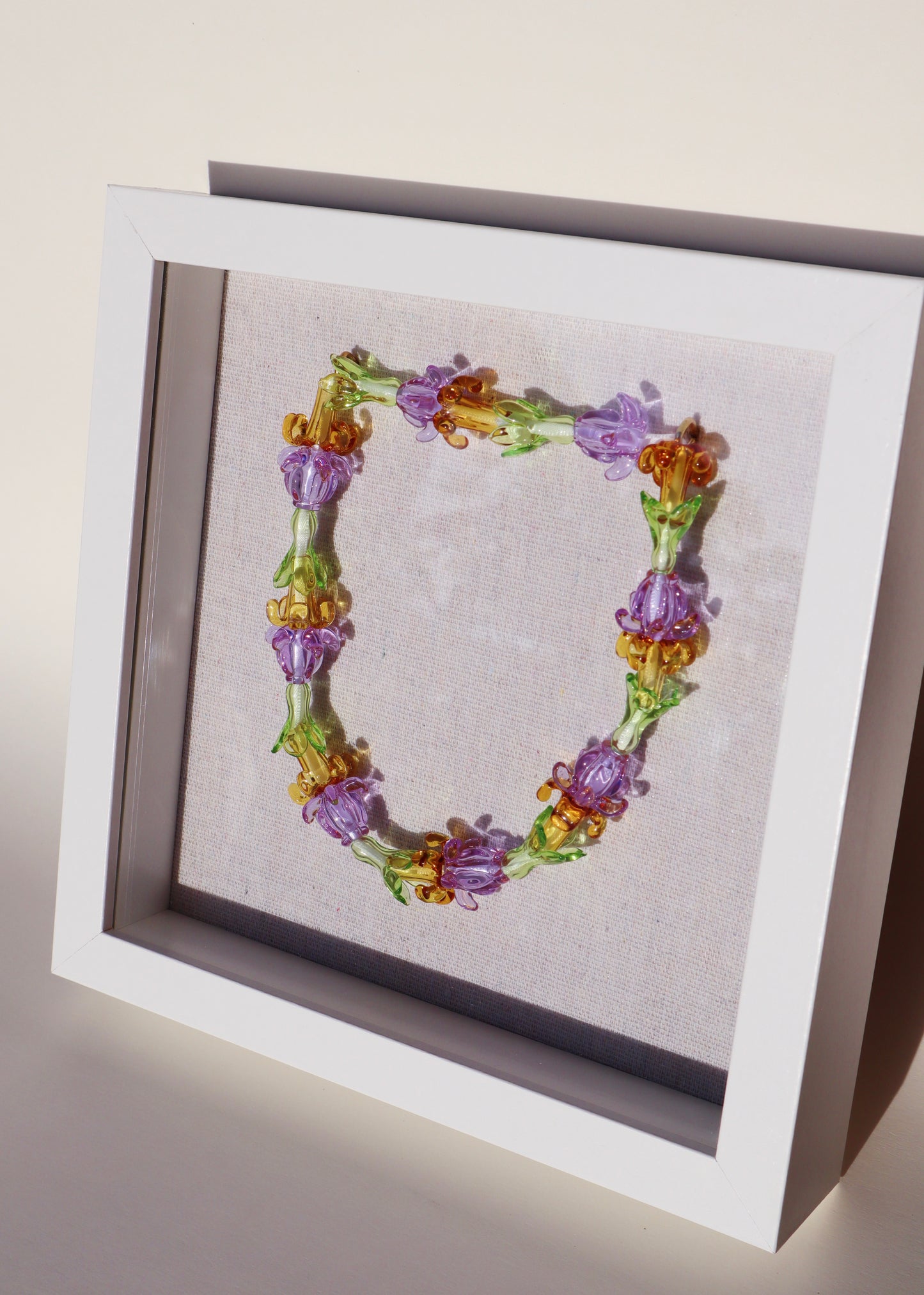 Perfectly Imperfect 40% OFF - Crown Flower, Pakalana & Puakenikeni Glass Lei in 9" x 9" Shadowbox
