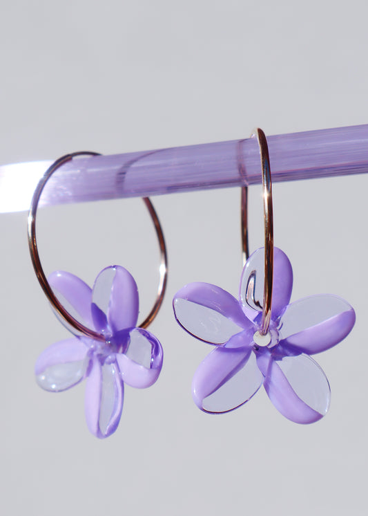 Pua Melia Plumeria Hoop Earrings in Mixed Purple