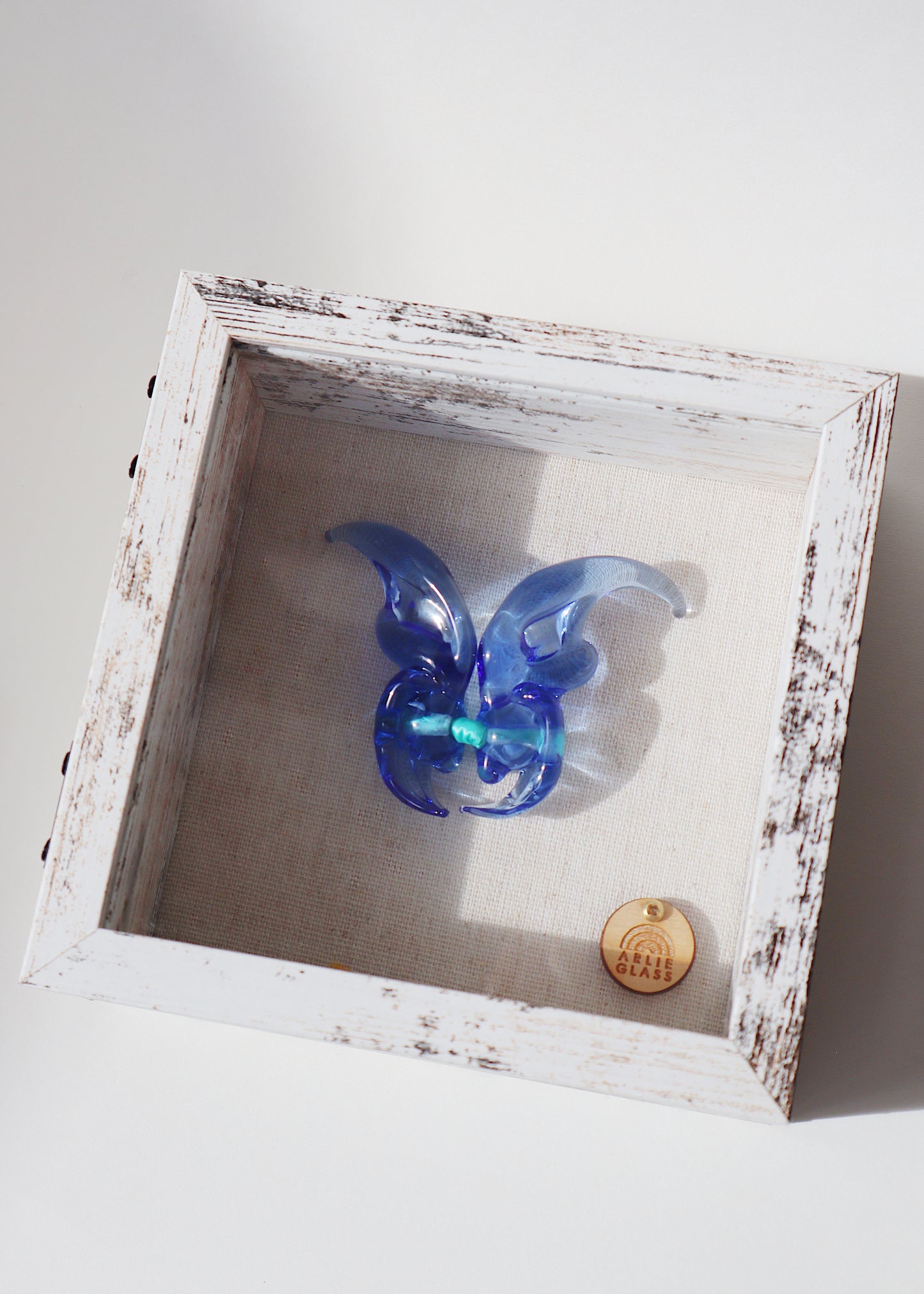 Perfectly Imperfect 50% off - Blue Jade Glass Butterfly in 5.5” x 5.5” Shadowbox
