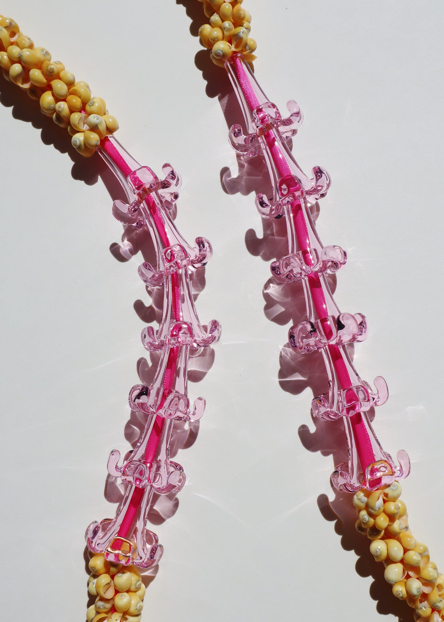 Perfectly Imperfect 40% OFF - Pink Glass Puakenikeni Mongo Shell Lei with 12 Pua