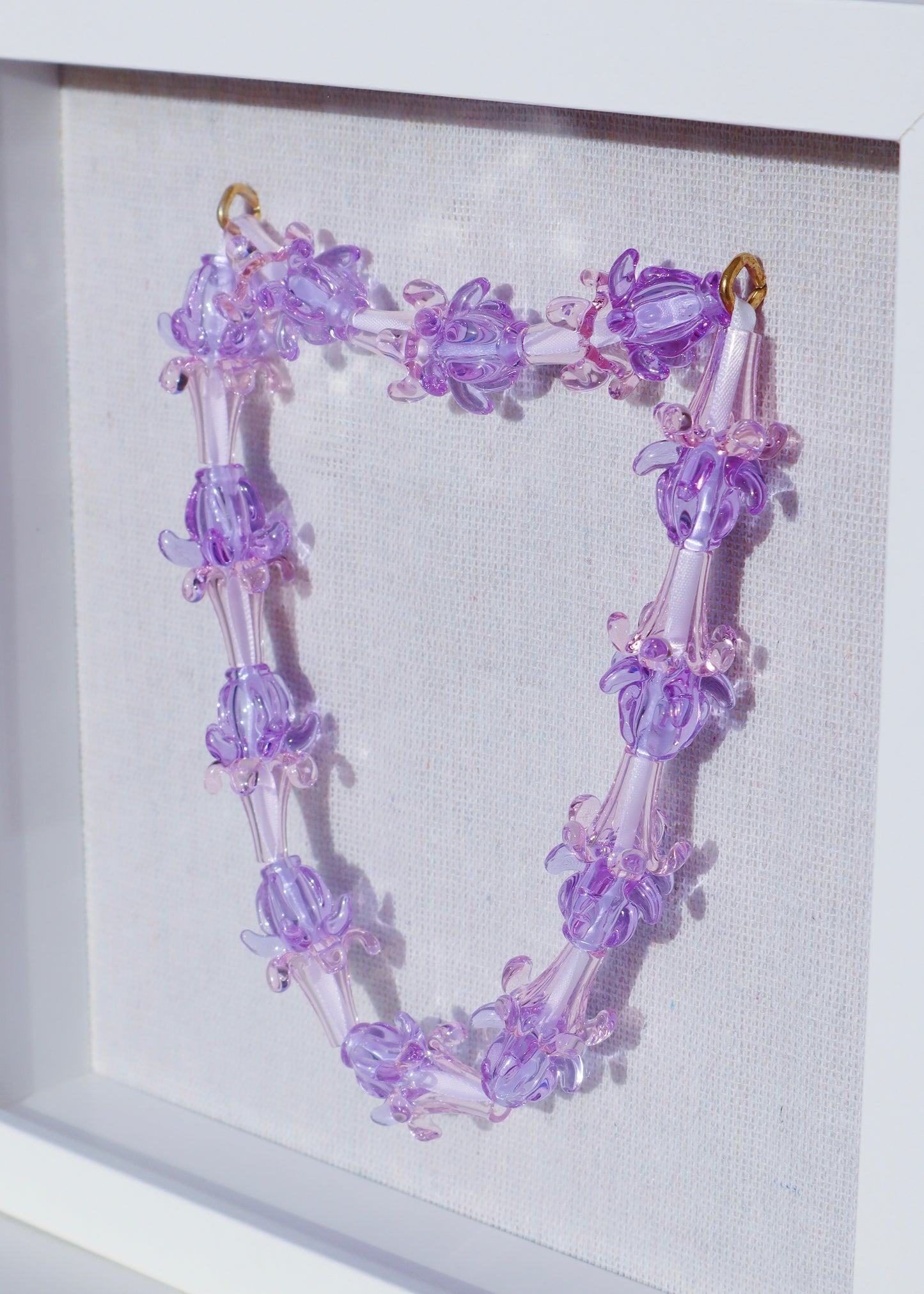 Perfectly Imperfect 40% OFF - Pink Puakenikeni & Crown Flower Glass Lei in 9" x 9" Shadowbox