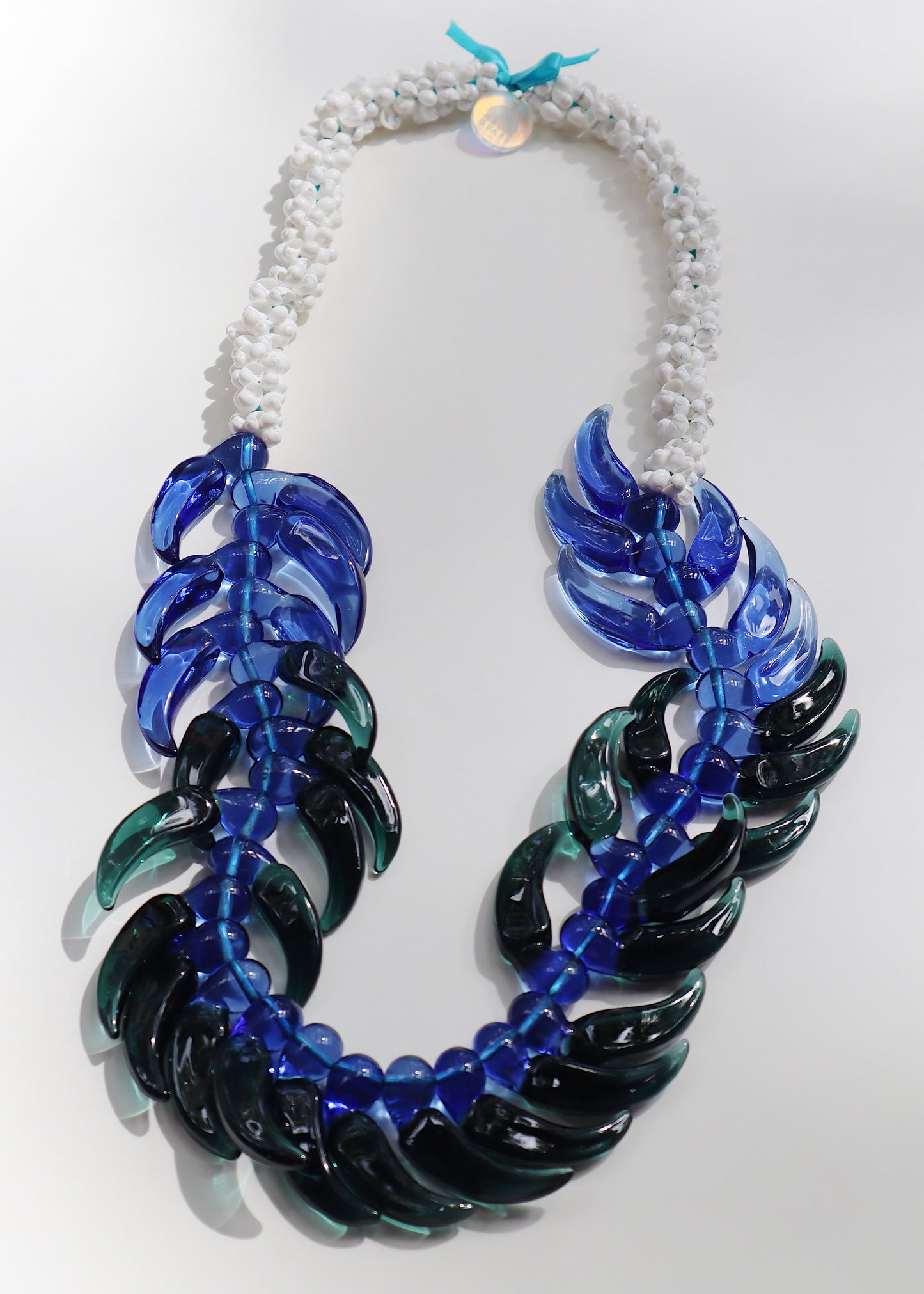 Perfectly Imperfect 40% OFF - Glass Blue Jade Mongo Shell Lei with 36 Pua