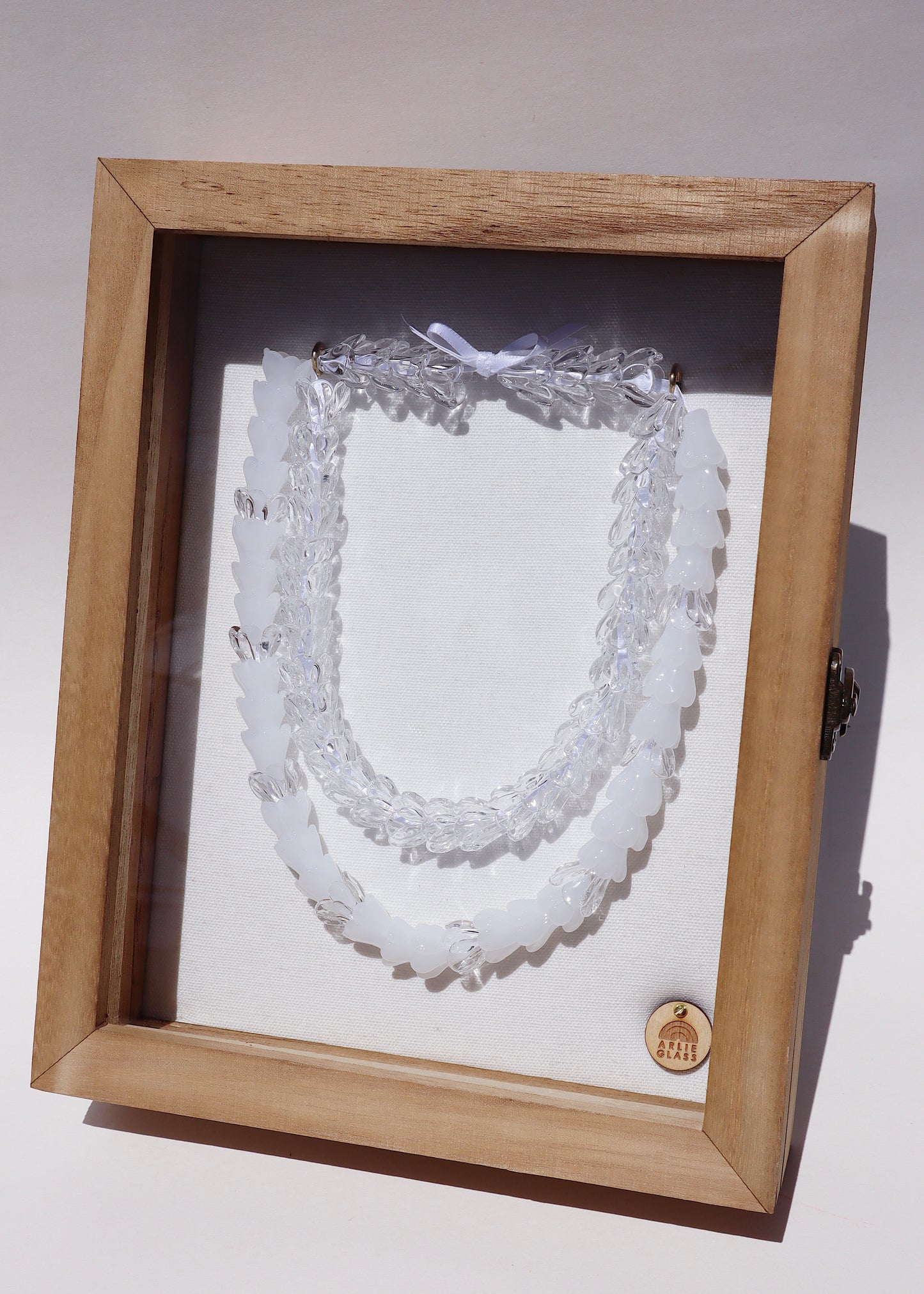 Pikake Glass Lei in 8" x 10" Shadowbox