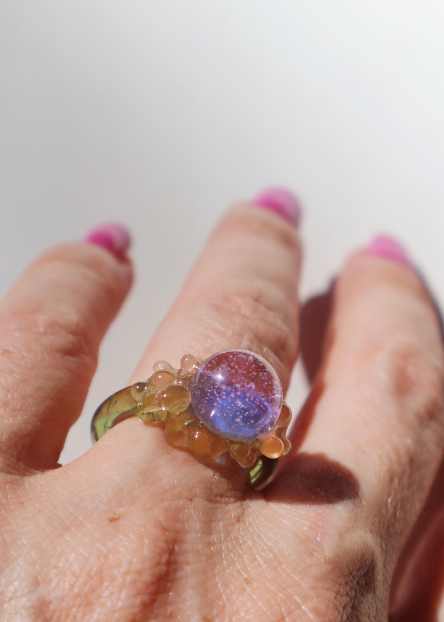 FROM THE ARCHIVES - Lilac, Peach & Green Glass Cluster Orb Ring // Size 6.5