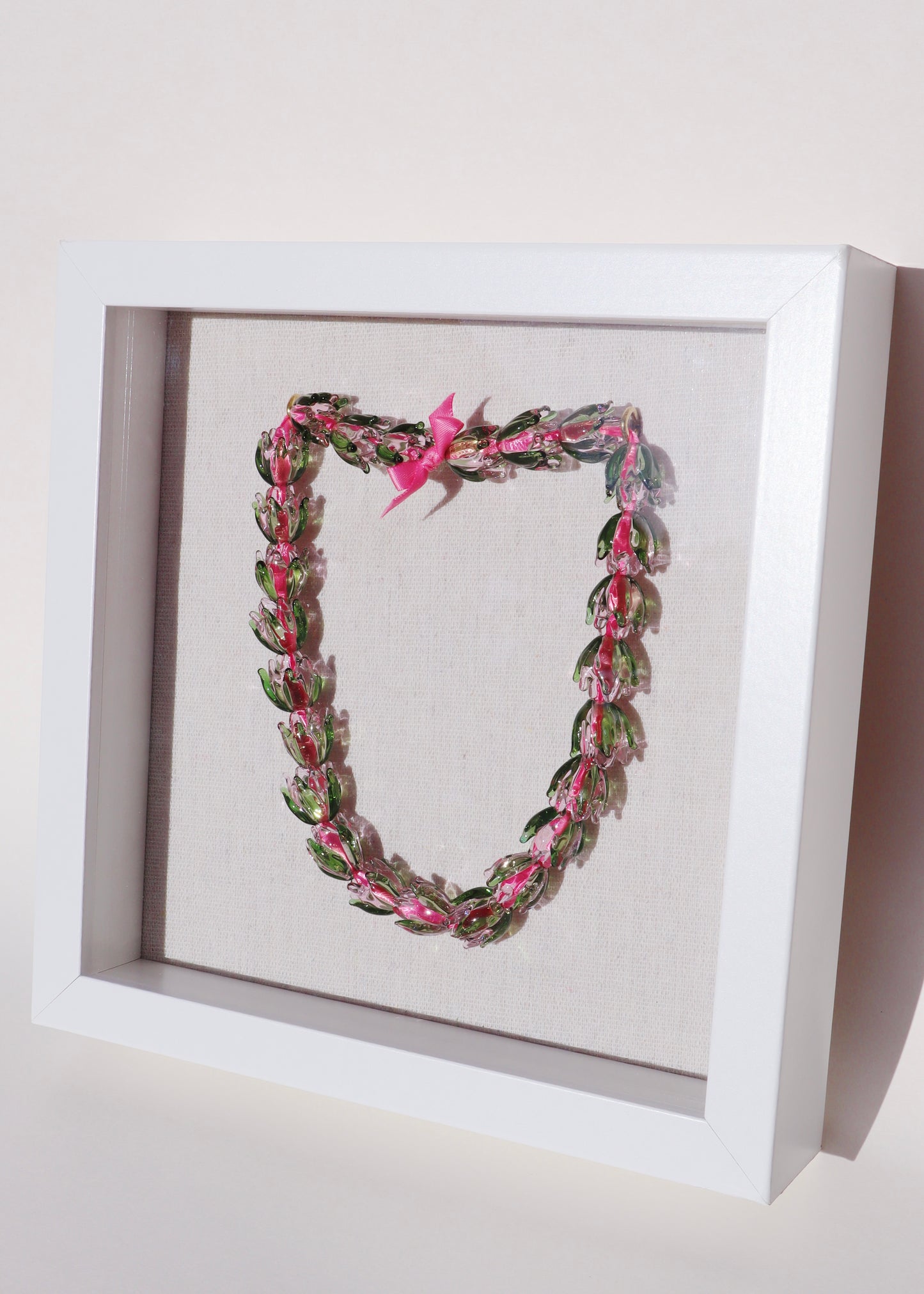 Lokelani Rose Glass Lei in 9" x 9" Shadowbox