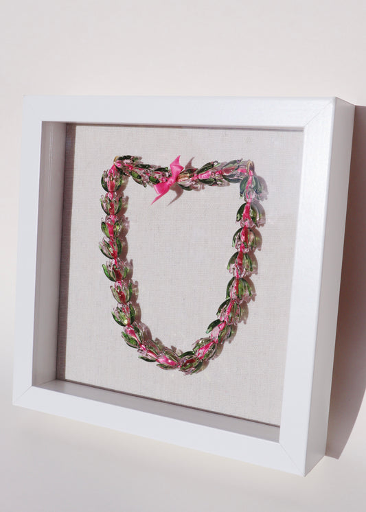 Lokelani Rose Glass Lei in 9" x 9" Shadowbox