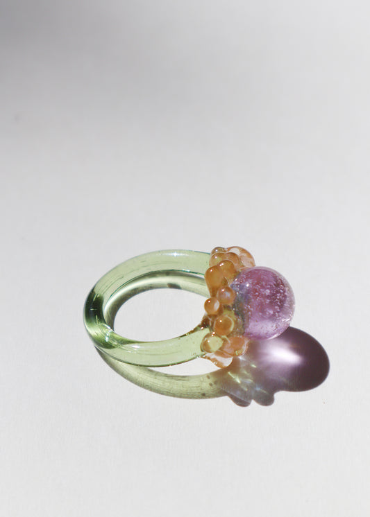 FROM THE ARCHIVES - Lilac, Peach & Green Glass Cluster Orb Ring // Size 6.5