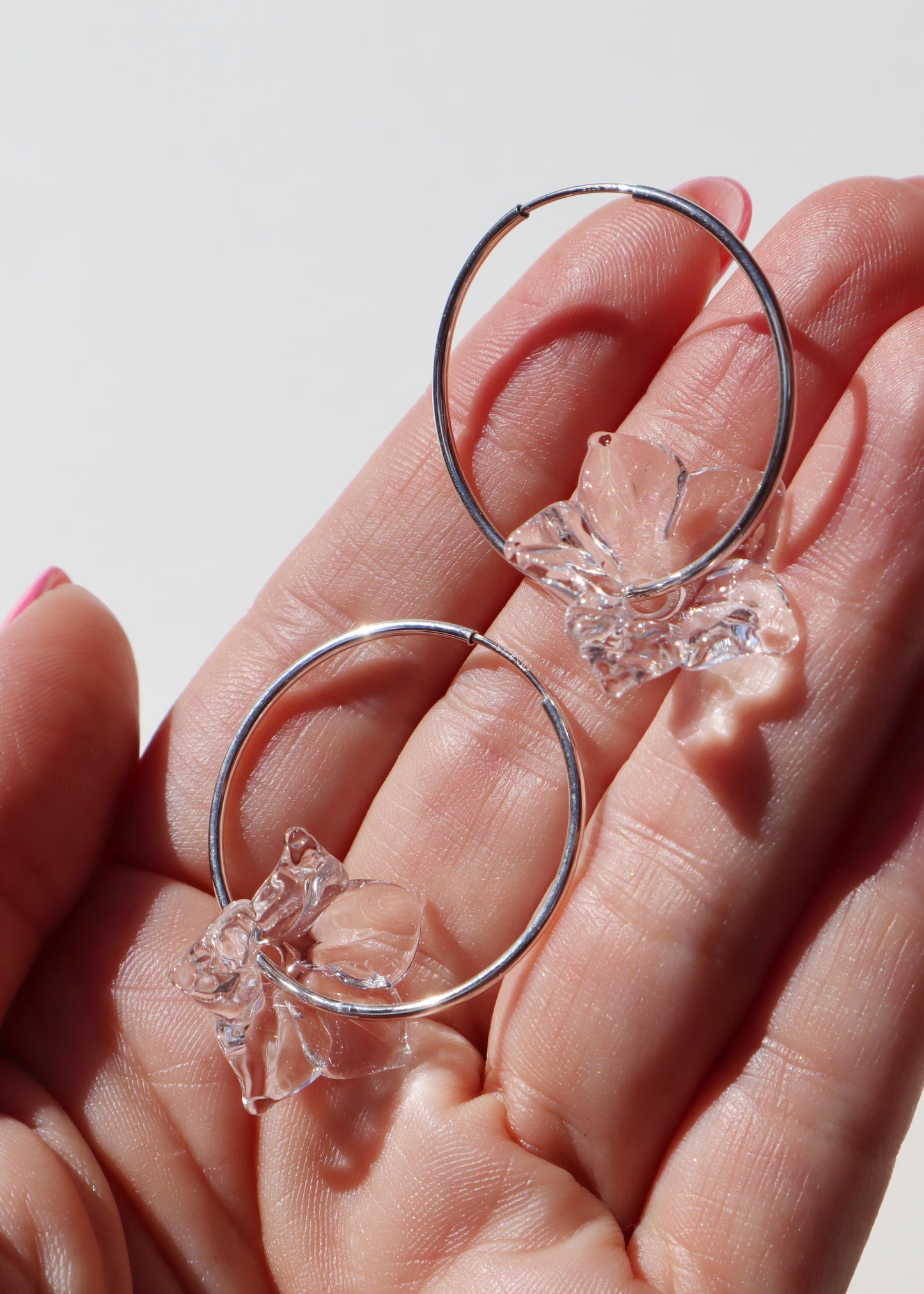 Perfectly Imperfect 35% OFF - Pua Melia Plumeria Sterling Silver Hoop Earrings Clear