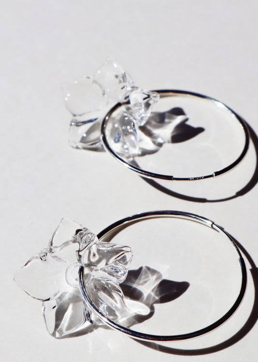 Perfectly Imperfect 40% OFF - Pua Melia Plumeria Sterling Silver Hoop Earrings Clear