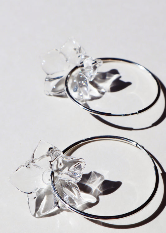 Perfectly Imperfect 35% OFF - Pua Melia Plumeria Sterling Silver Hoop Earrings Clear