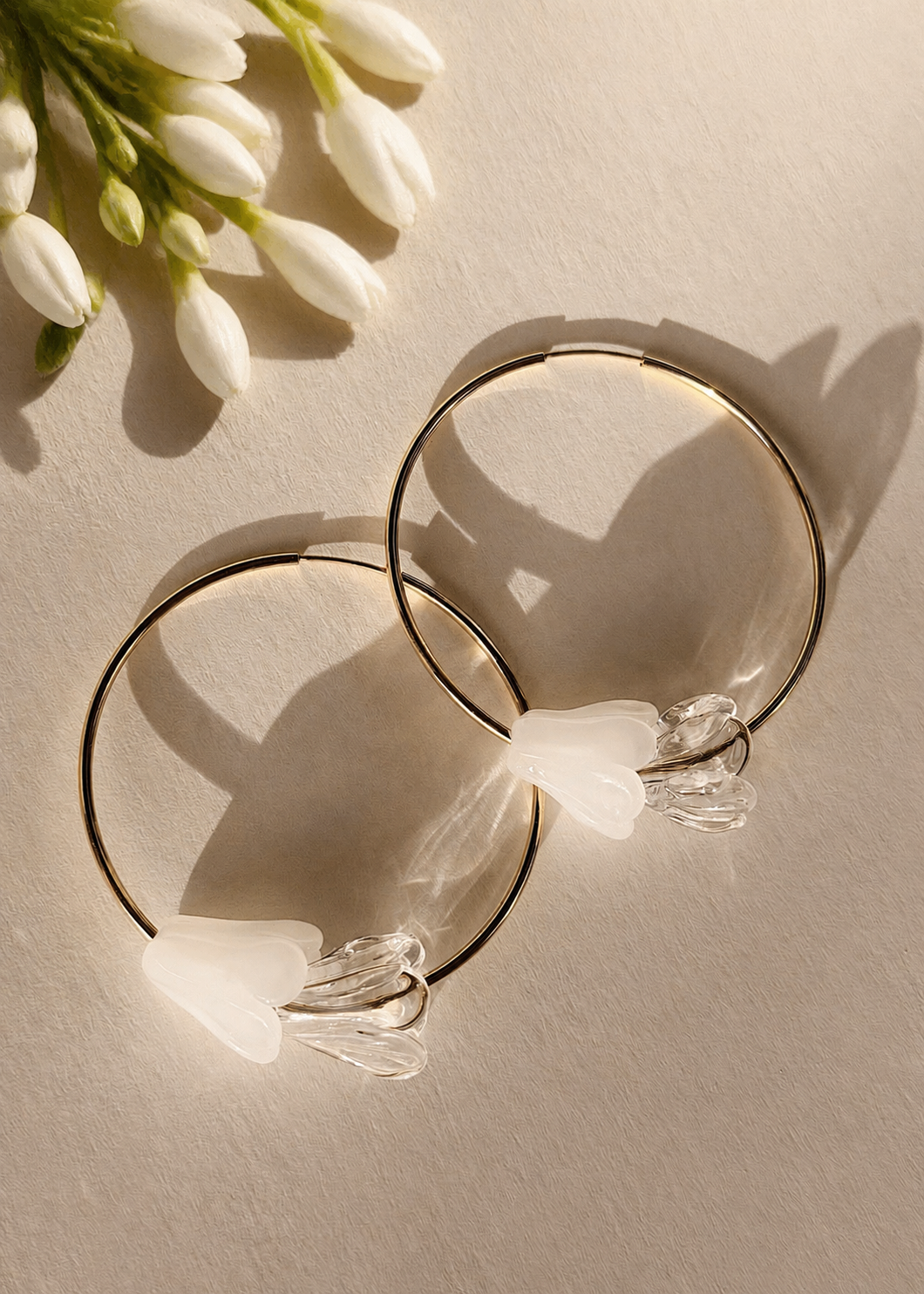 Large Pikake Flower Hoop Earrings