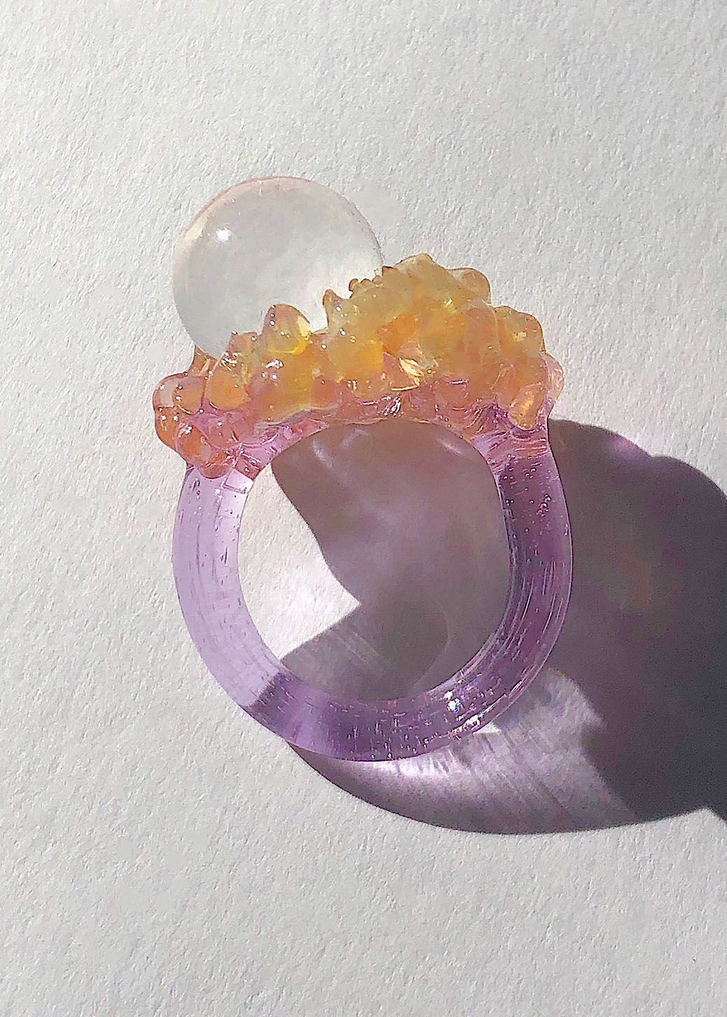 35% OFF SALE - Lilac, Yellow & Clear Glass Cluster Orb Ring // Size 8