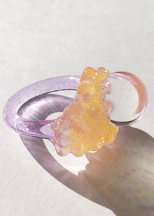 FROM THE ARCHIVES - Lilac, Yellow & Clear Glass Cluster Orb Ring // Size 8