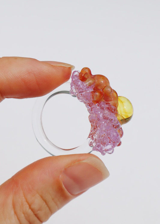 FROM THE ARCHIVES - Yellow & Lilac & Orange Glass Cluster Orb Ring // Size 8.25