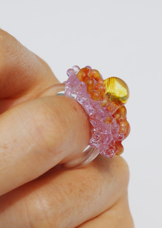 35% OFF SALE - Yellow & Lilac & Orange Glass Cluster Orb Ring // Size 8.25