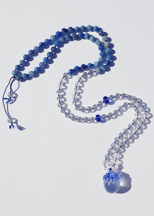 35% OFF SALE - Crystal Ball Mala Necklace - Blue Aventurine