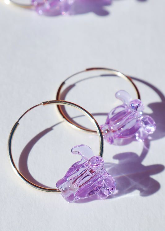 Perfectly Imperfect 35% OFF - Crown Flower Hoop Earrings Translucent Purple