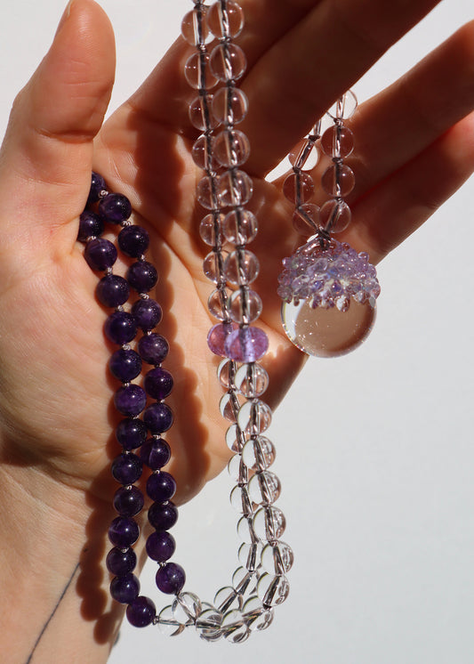35% OFF SALE - Crystal Ball Mala Necklace - Amethyst