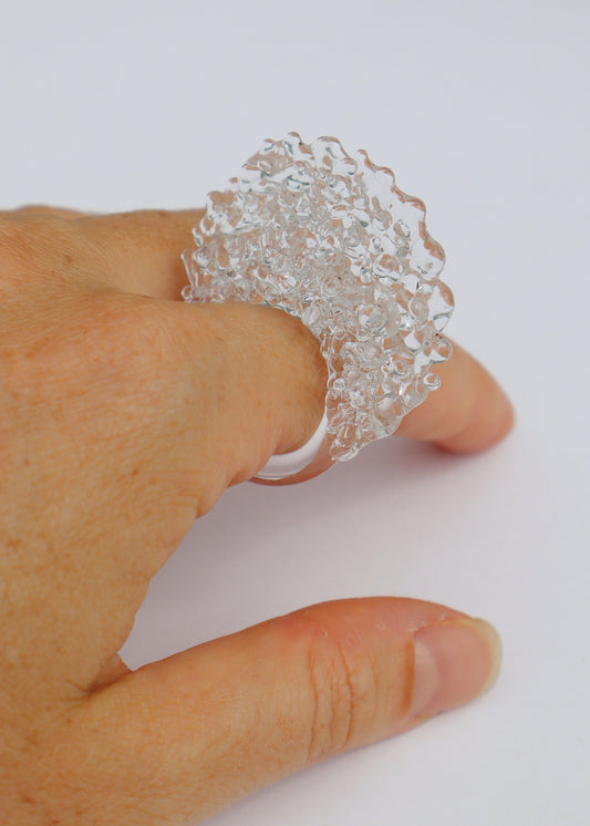 35% OFF SALE - Large Clear Textured Statement Ring // Size 9